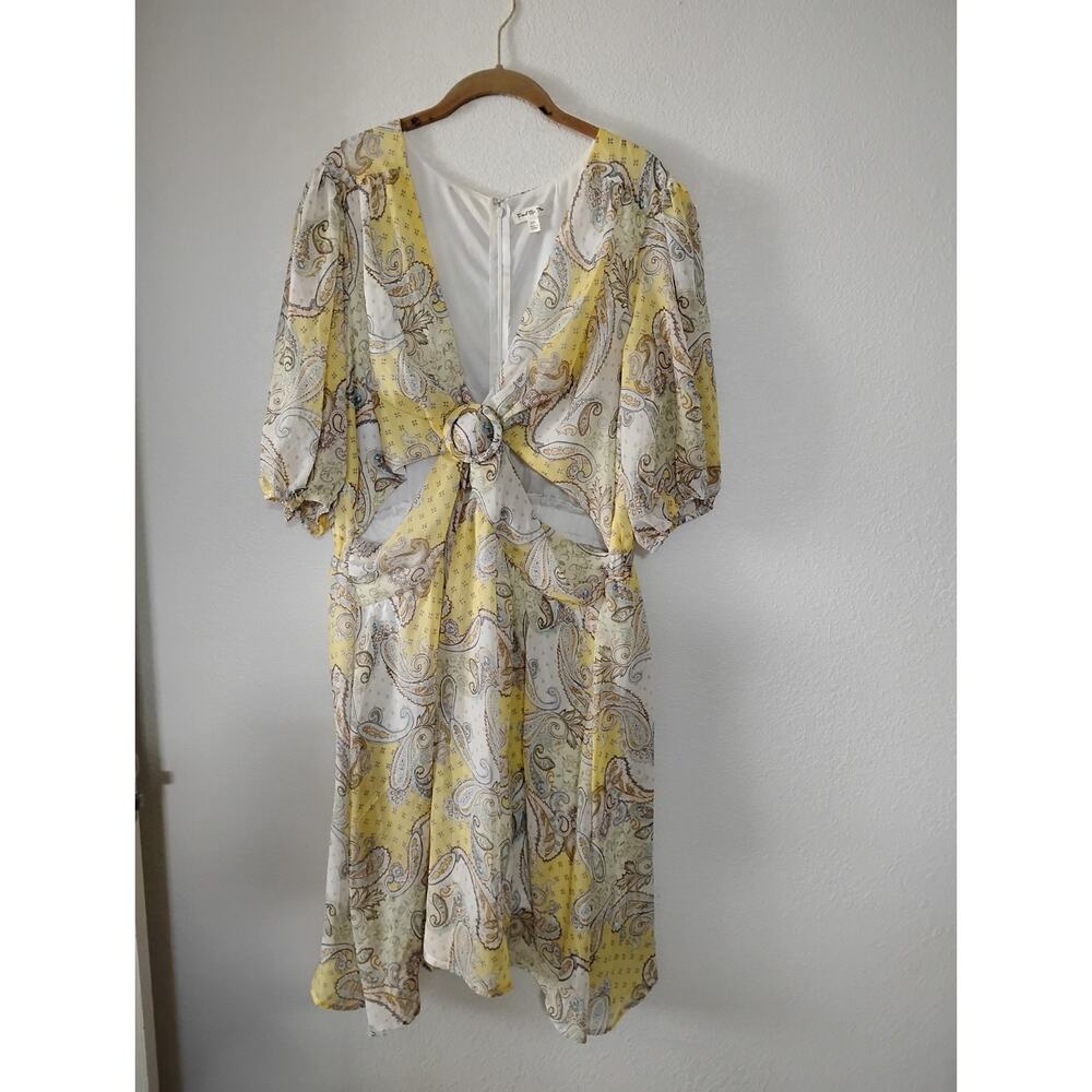 Paisley Floral Yellow  Dress 3/4 Sleeve 3xL Vneck NWOT